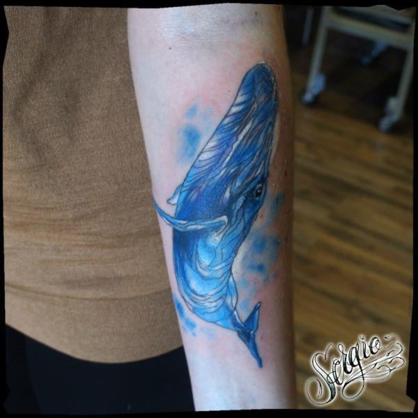 Фото тату Большой голубой кит на руке