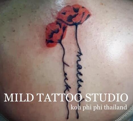 Фото тату Red flowers tattoo bamboo tatt