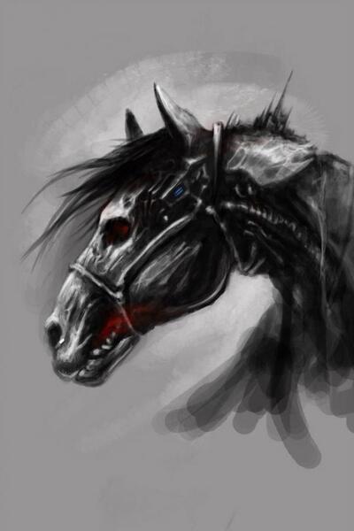 Голова лошади с красным глазом
