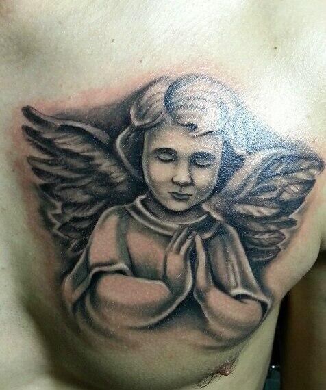 Тату (татуировка) Ангел на груди: значение и эскизы женские и мужские