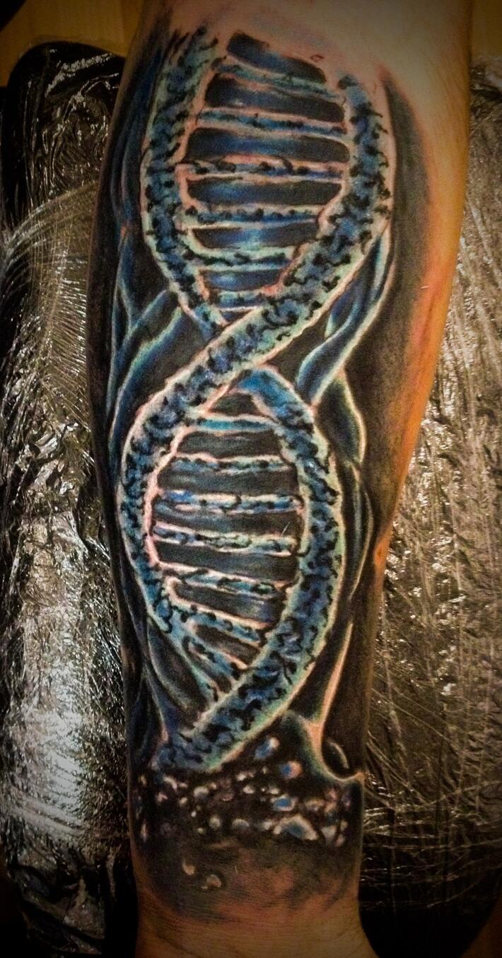 Stunning black and white tattoo combining floral and dna elements on Craiyon