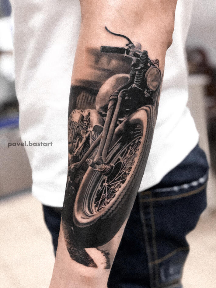 Тату мотоцикл (19 фото) - значение татуировки, эскизы 