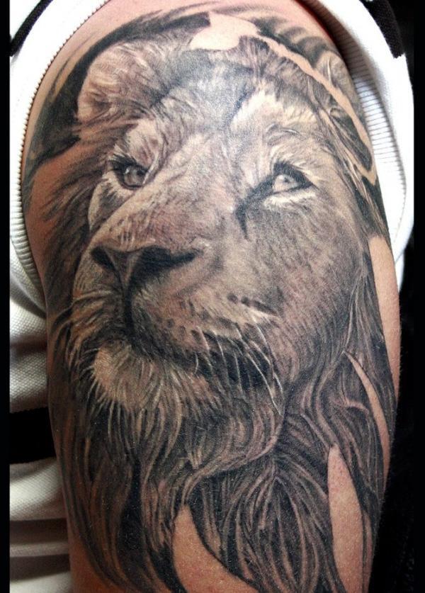 Фото тату Мудрый лев на плече