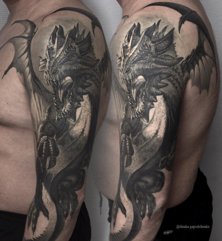Tattoo • Подборка тату на тему: Дракон на плече (77 фото)