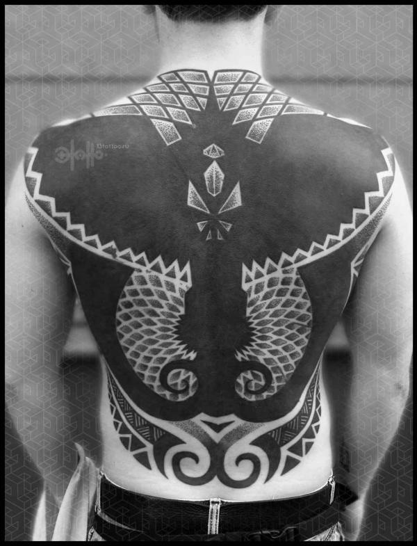 blackwork geometric backpiece tattoo by caroicaro on DeviantArt