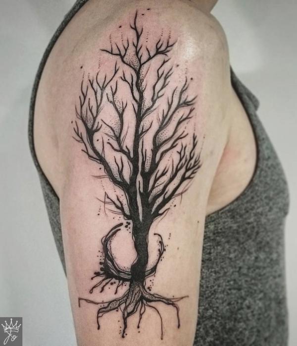 Tree Tattoo drawing in Engraving Style isolated on white By Olena1983 |  TheHungryJPEG