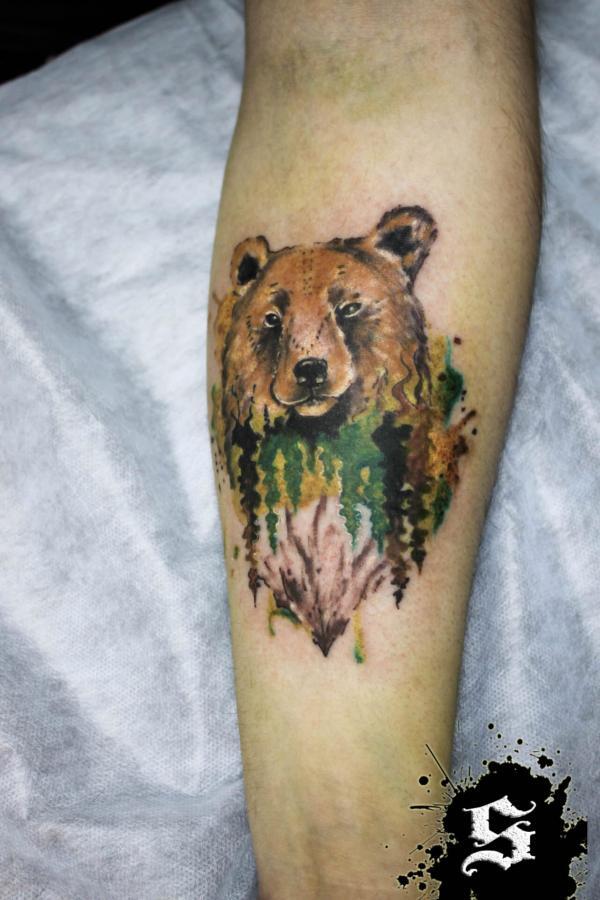 Фото тату Медведь в красках