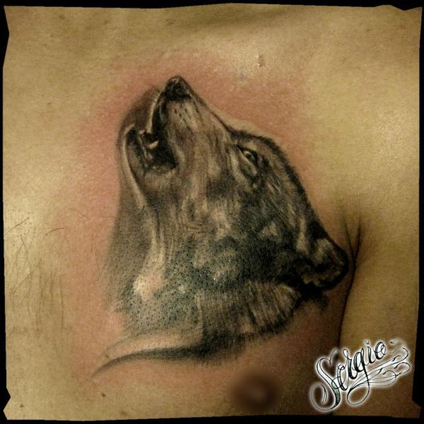 Фото тату Воющий волк на груди