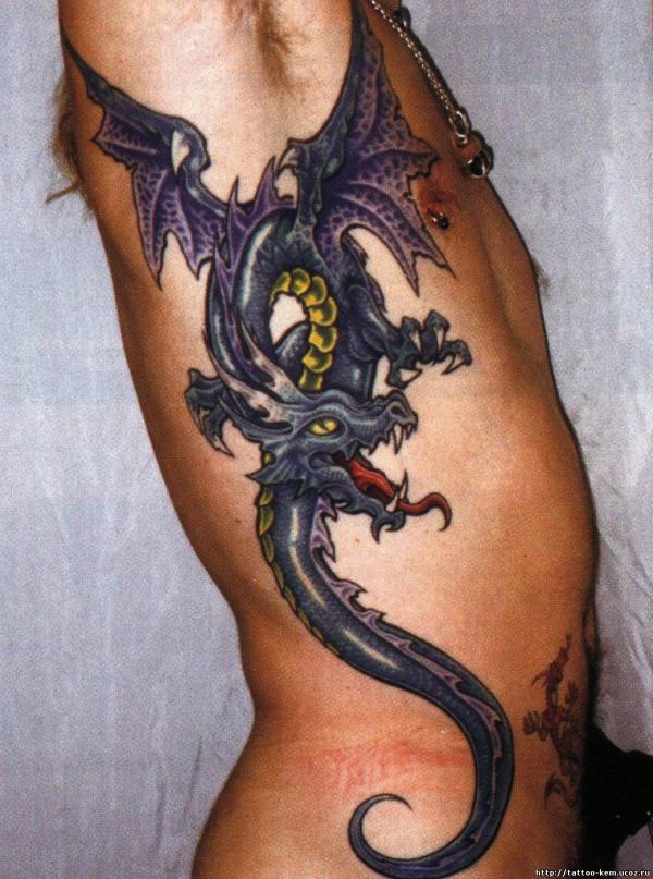 Фото тату Фиолетовый дракон на боку