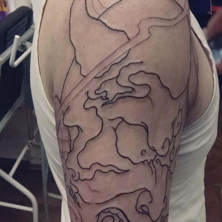 Topographical Map done by Corey Torrens  Vivid Inks in Ypsilanti  Michigan  rtattoos
