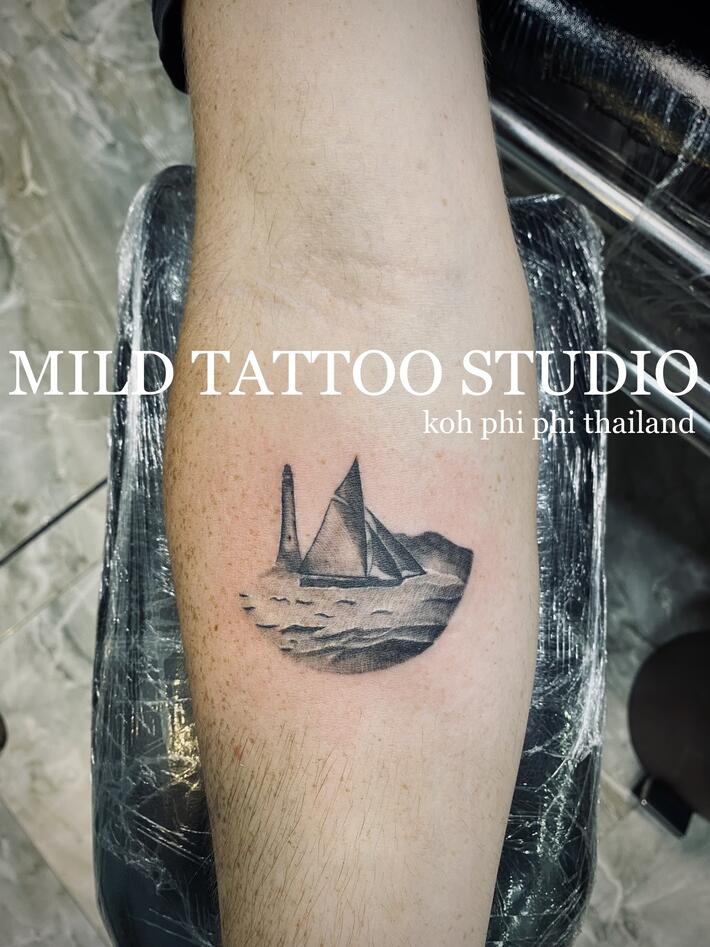 Фото тату Ship tattoo bamboo tattoo Thai