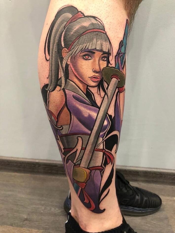 Akuma Street Fighter leg tattoo