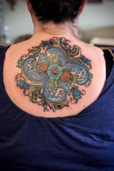 Traditional Norwegian Rosemaling inspired tattoo        rosemaling  norweigan ladytattooers girlswithtattoos inkedgirls  Instagram