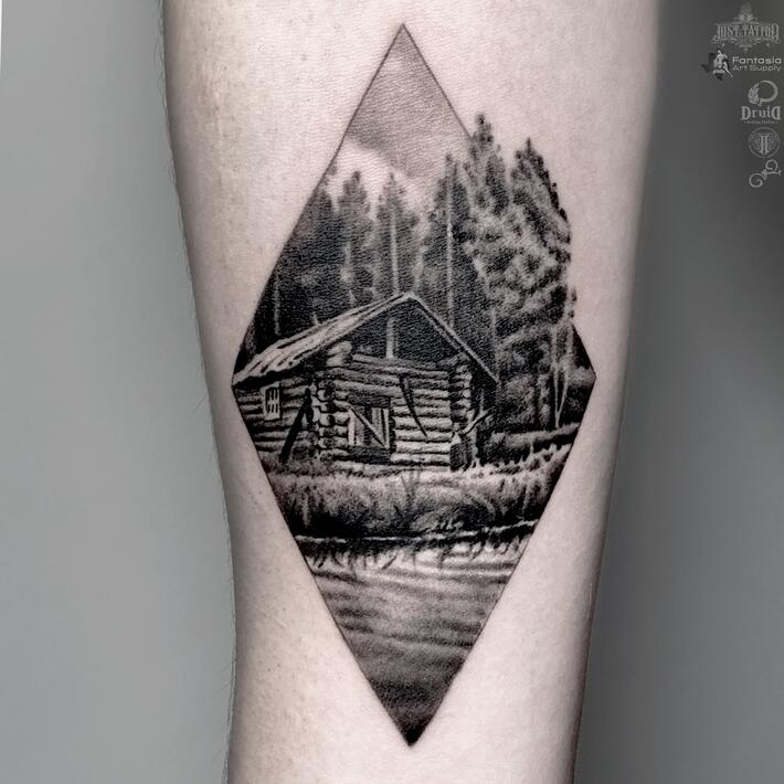 40 Log Cabin Tattoo Designs For Men  Dwelling Ink Ideas