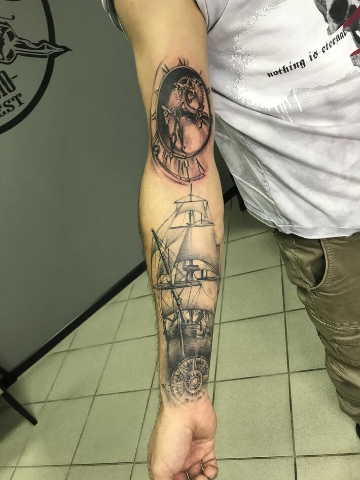 Tattoo uploaded by Adventure tattoo studios 2 • #compasstattoo #map  #nauticaltattoos #nauticaltattoos #nautical #newworldtattoo #blackandgray  #3D • Tattoodo