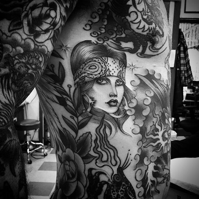 My Back Piece and Sleeve by Chuco Moreno Fullerton CA 20142017  r tattoos