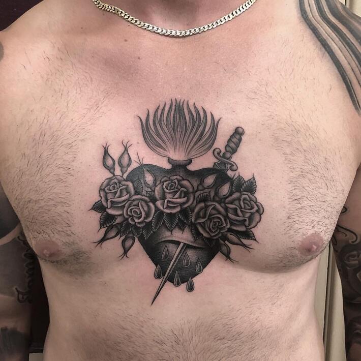 Dagger in Heart w Roses by Cody Hennings TattooNOW