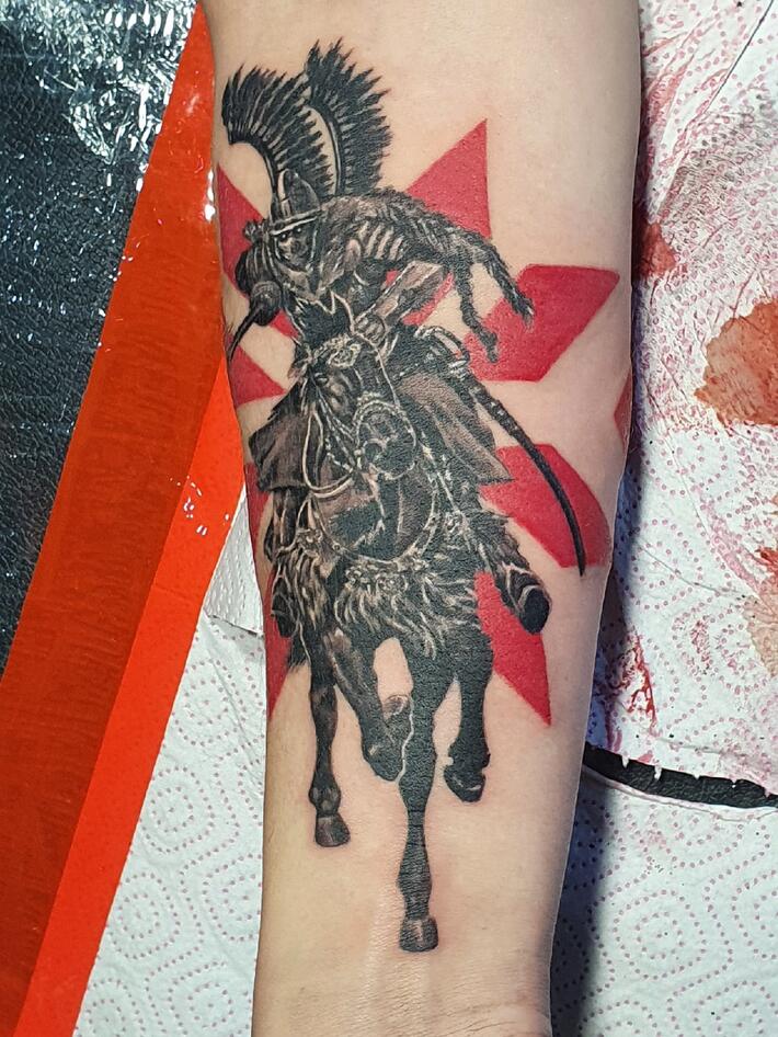 Leif Hansen Tattooer - Polish Hussar armor on calf. On the road at  Bloodline Tattoo Ybor in Tampa, FL. www.leifhansentattooer.com  (813)735-2540 @leifhansentattooer | Facebook