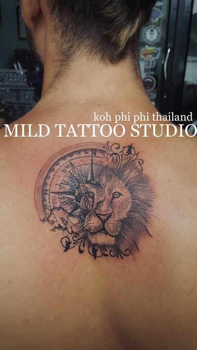 Lion tattoo compass tattoo bam