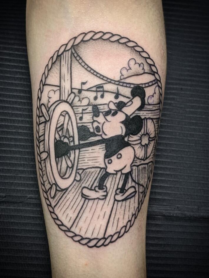 Fresh Steamboat Willie by Cord at Black Diamond Tattoo in Radford VA  r tattoos