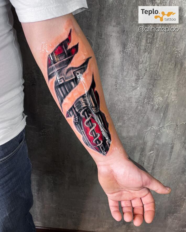 Custom  Thin Red Line Shield Tattoo