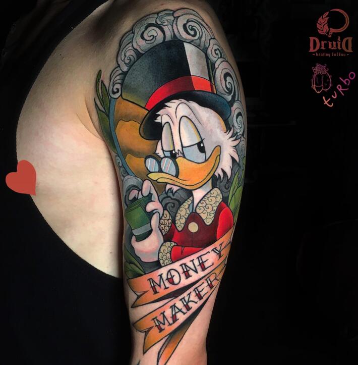 A Disney sketch of Scrooge McDuck done by Marlo Salvatierra at Hart   Huntington Tattoo Co in Orlando Florida  rtattoos