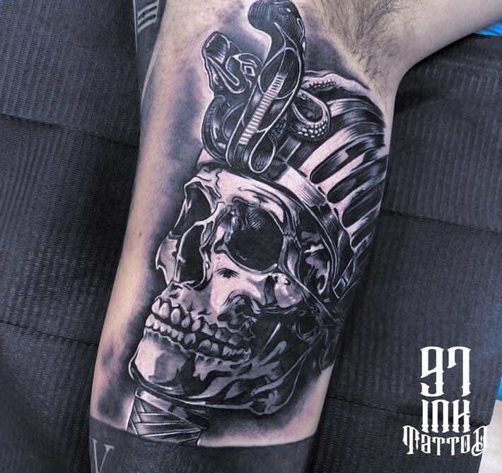 Big Oakland Raiders Skull With Mask Tattoo On Left Half Sleeve By Danielle  Silva